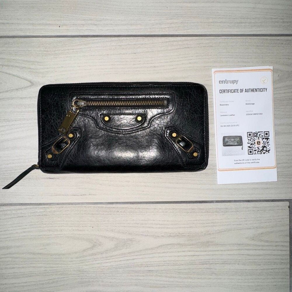 Balenciaga Le City or Motor City long zip-around black wallet in lambskin leathe